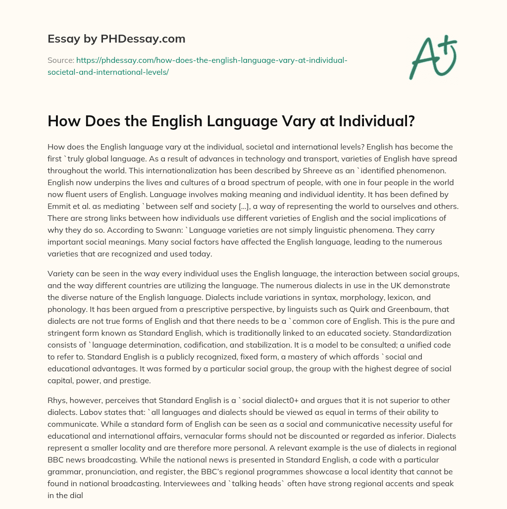 How Does the English Language Vary at Individual? essay