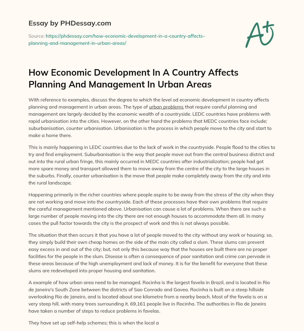 How Economic Development In A Country Affects Planning And Management In Urban Areas essay