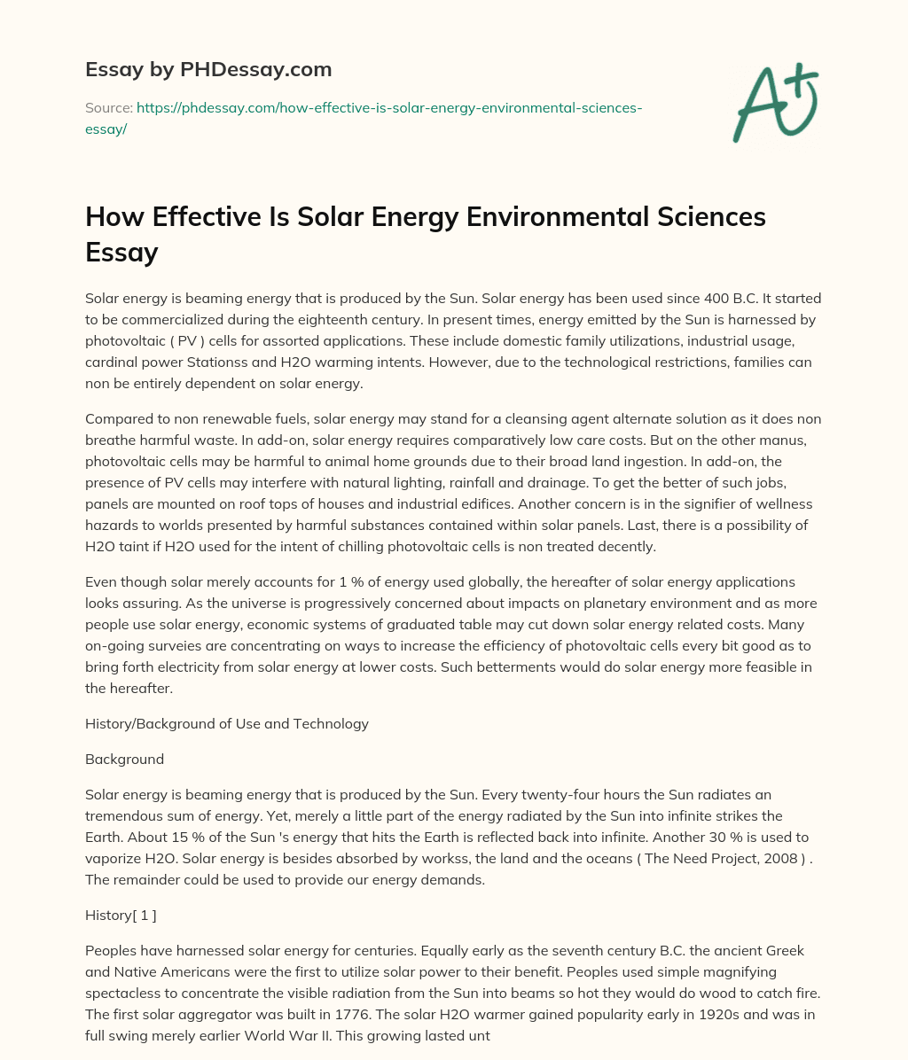 How Effective Is Solar Energy Environmental Sciences Essay essay