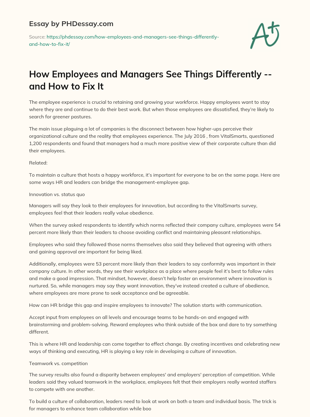 How Employees and Managers See Things Differently — and How to Fix It essay