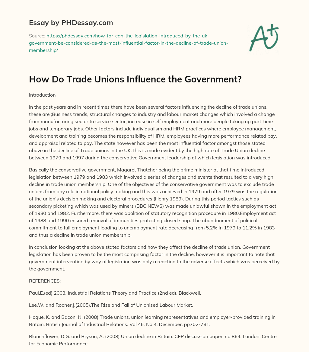 How Do Trade Unions Influence the Government? essay
