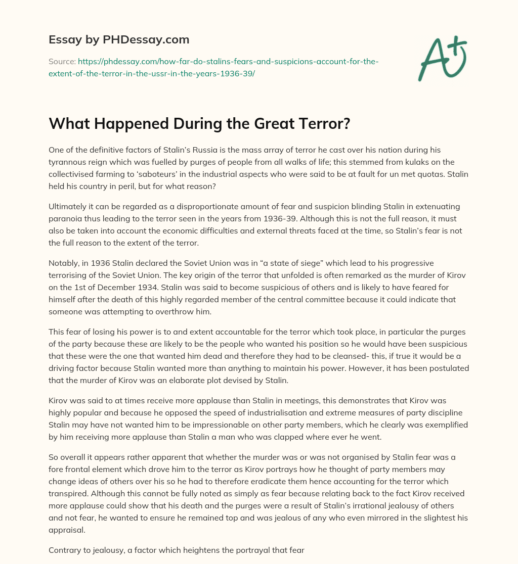What Happened During the Great Terror? essay