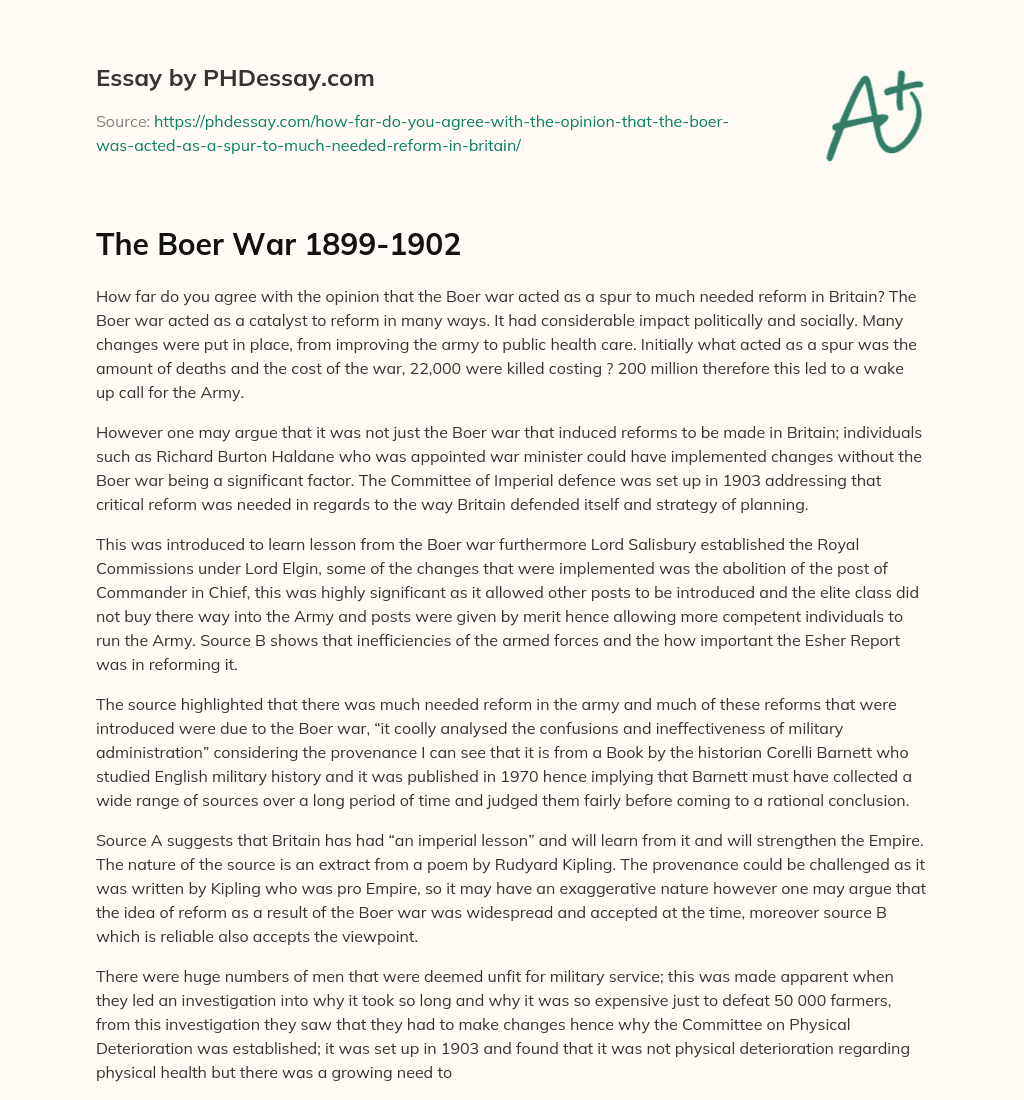 The Boer War 1899-1902 essay
