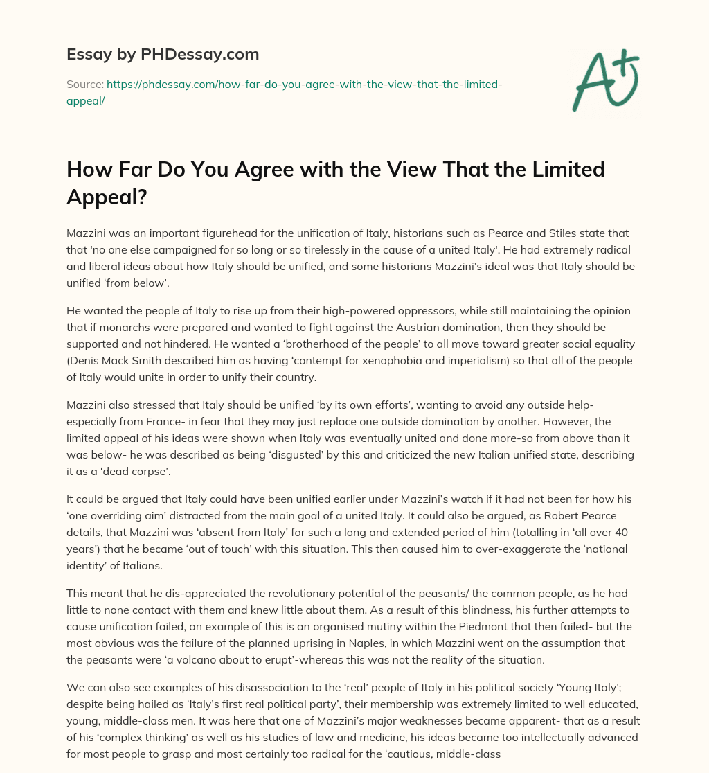 How Far Do You Agree with the View That the Limited Appeal? essay