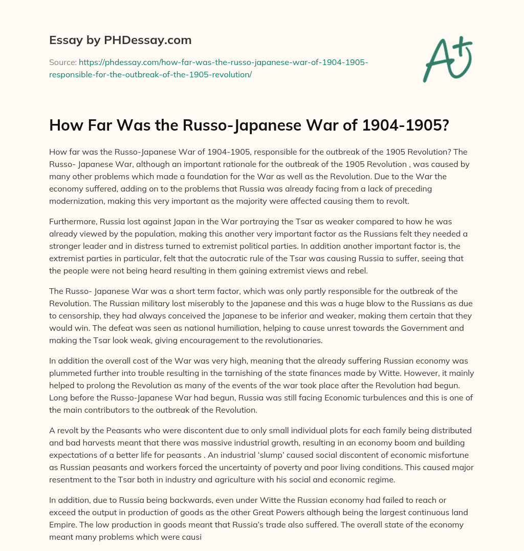 How Far Was the Russo-Japanese War of 1904-1905? essay