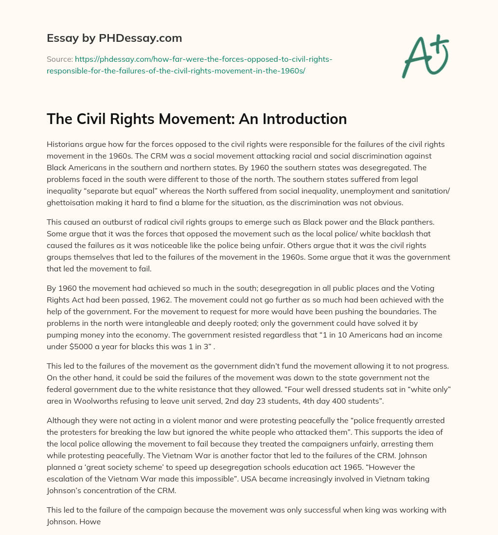 The Civil Rights Movement: An Introduction essay