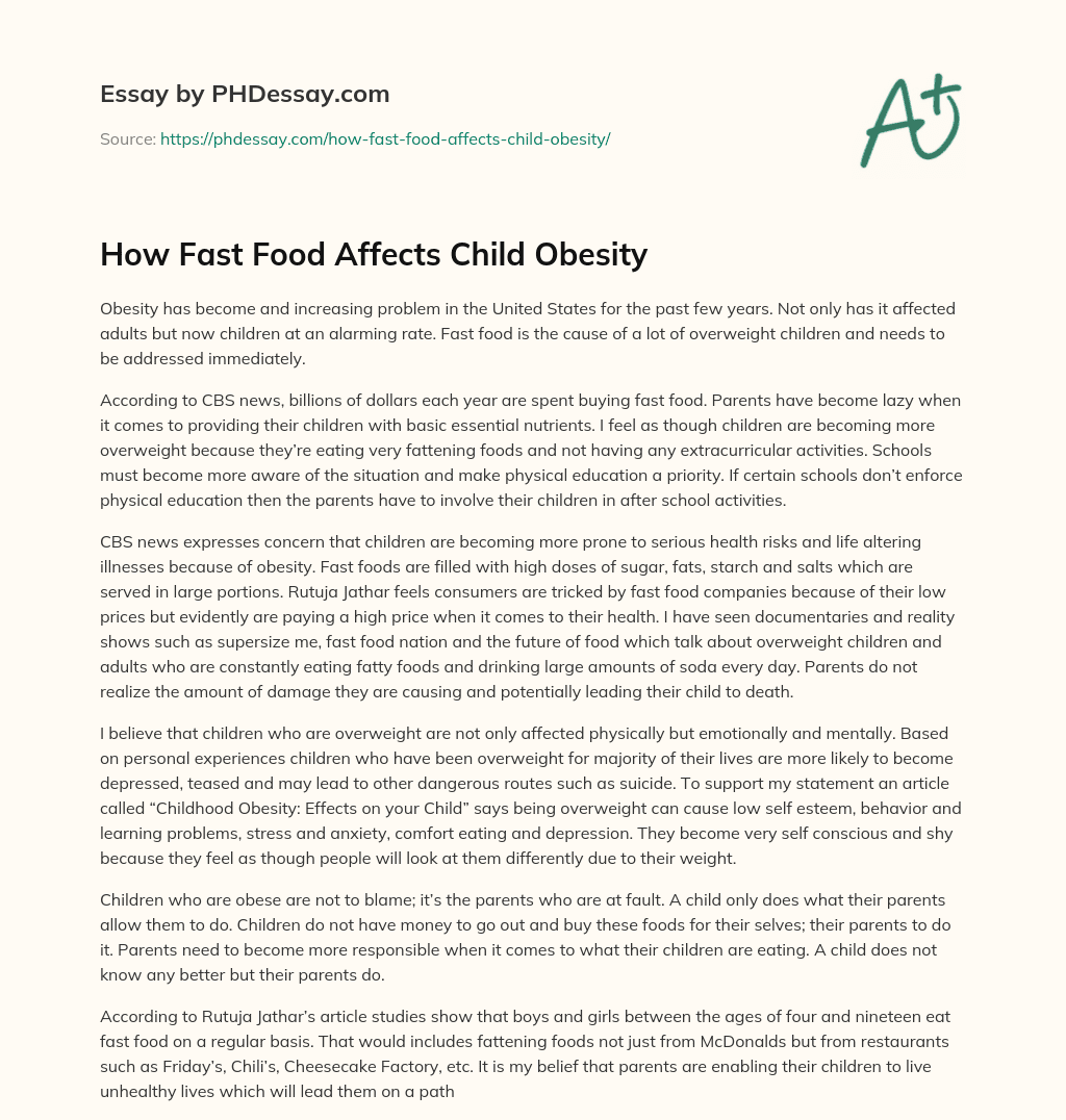 fast food child obesity essay