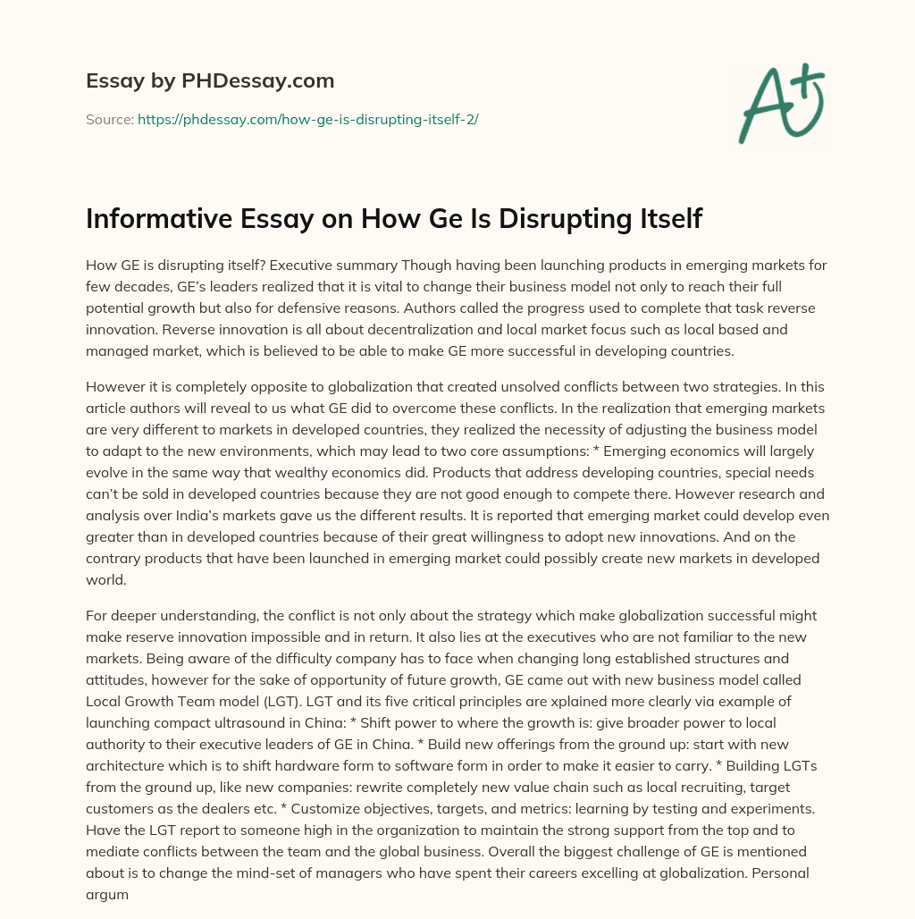 Informative Essay on How Ge Is Disrupting Itself essay
