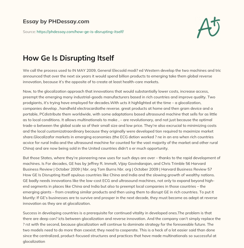 How Ge Is Disrupting Itself essay