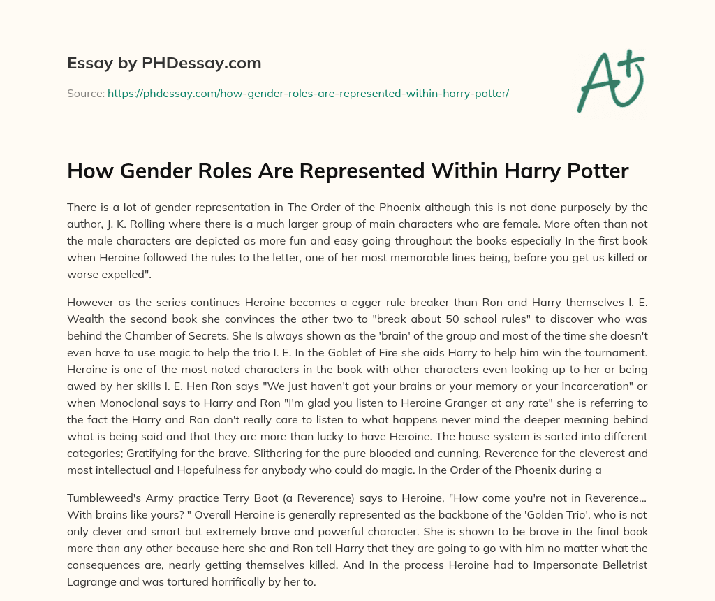 How Gender Roles Are Represented Within Harry Potter essay