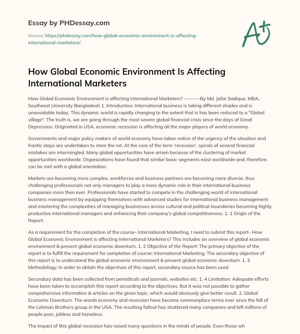 How Global Economic Environment Is Affecting International Marketers essay