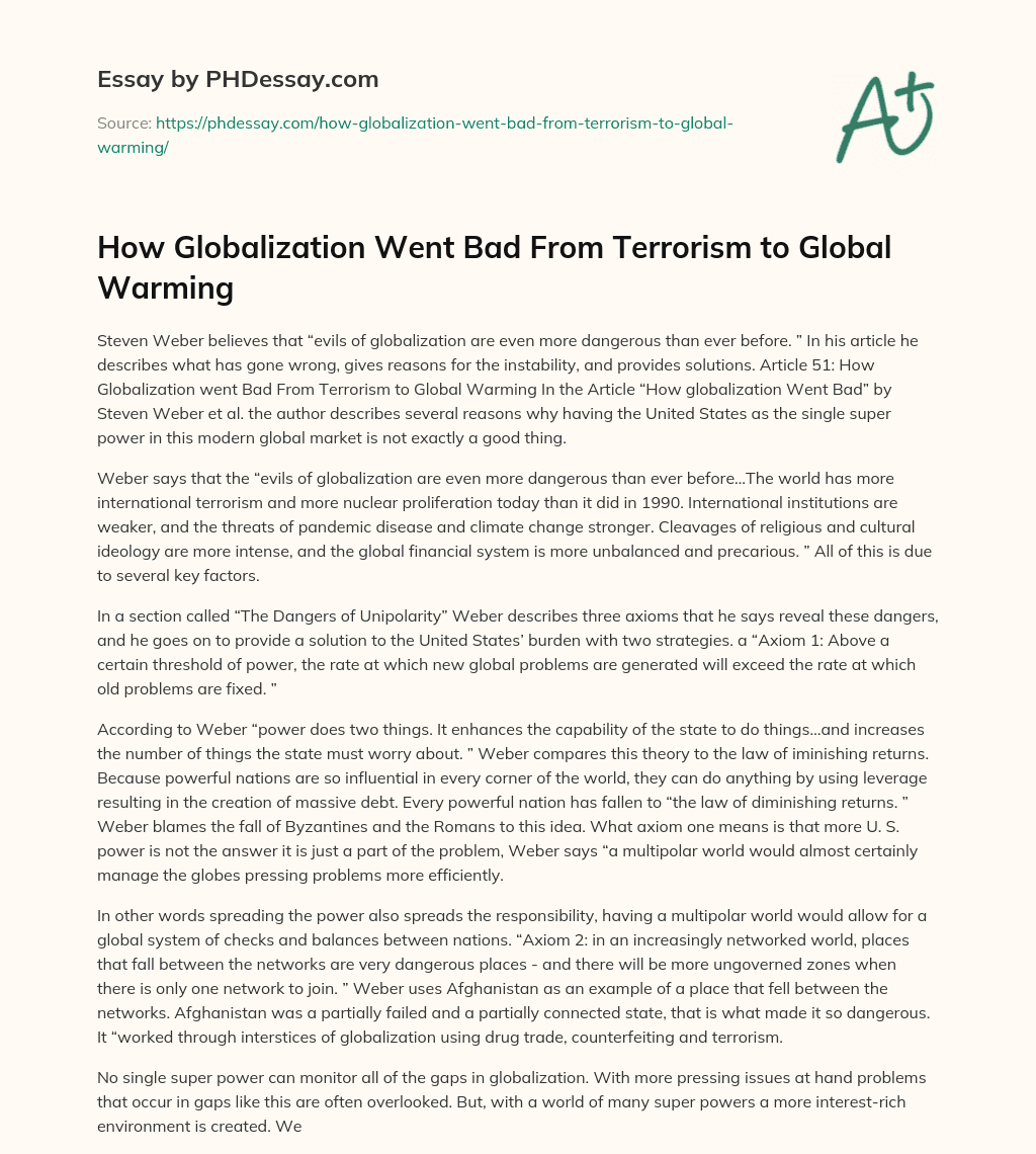 How Globalization Went Bad From Terrorism to Global Warming essay