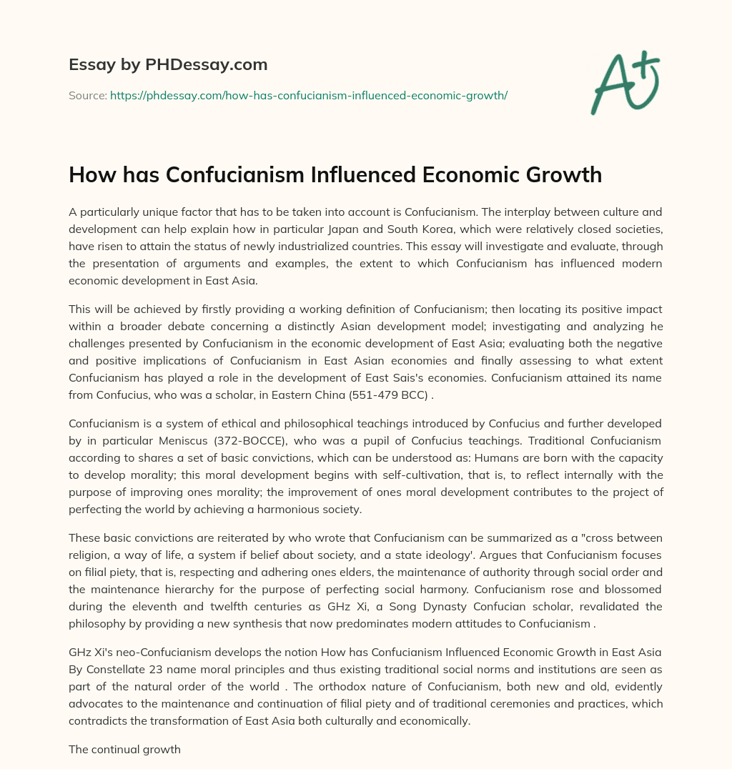 How has Confucianism Influenced Economic Growth essay