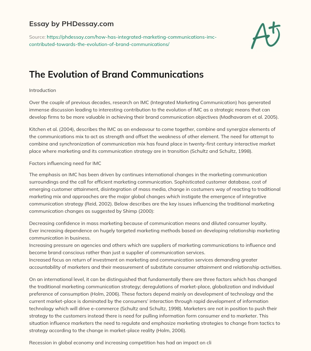 The Evolution of Brand Communications essay