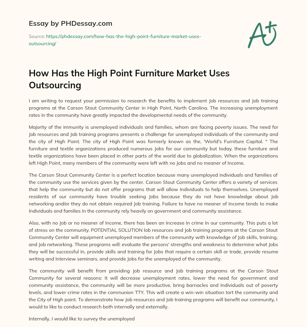 How Has the High Point Furniture Market Uses Outsourcing essay