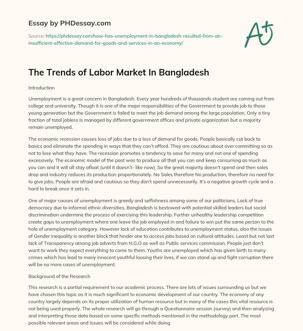 The Trends of Labor Market In Bangladesh essay