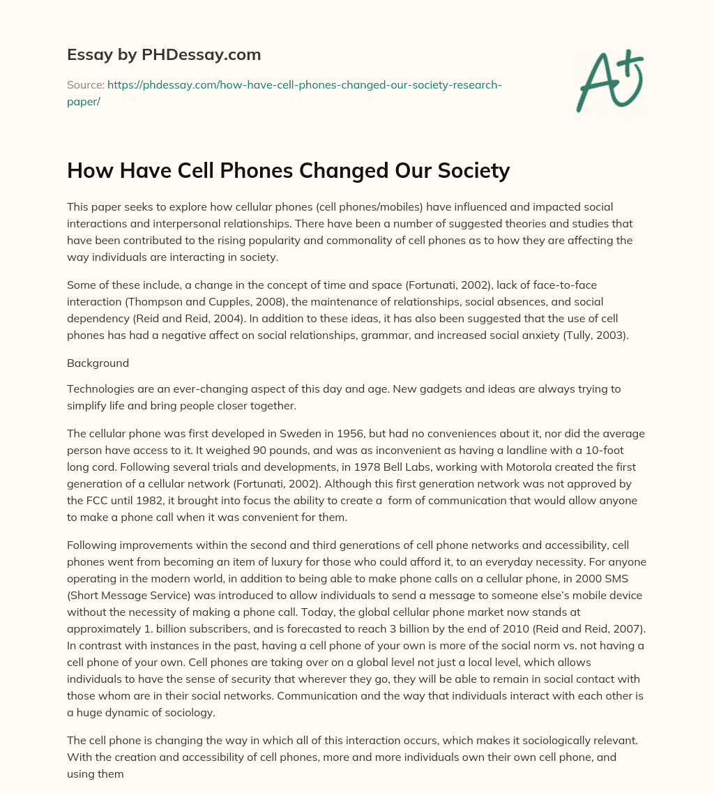 How Have Cell Phones Changed Our Society essay
