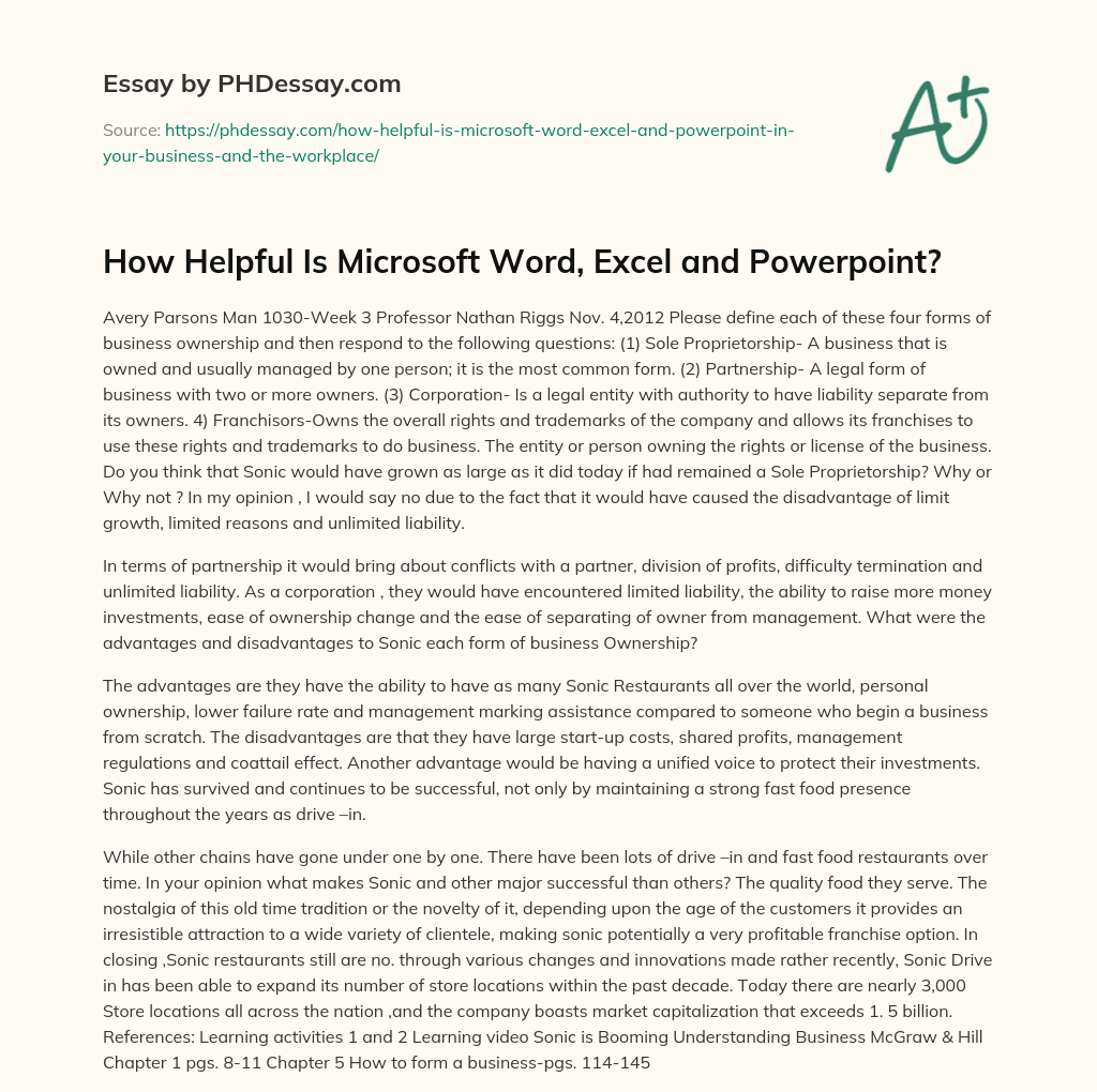 How Helpful Is Microsoft Word, Excel and Powerpoint? essay