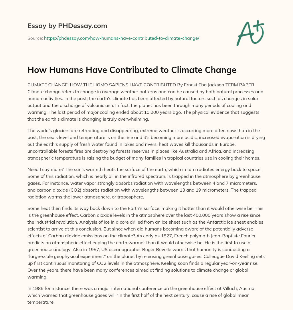 How Humans Have Contributed to Climate Change essay
