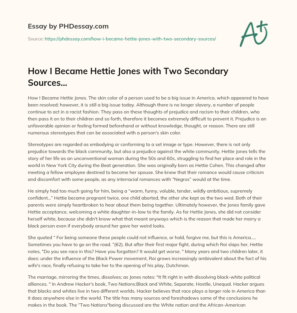 How I Became Hettie Jones with Two Secondary Sources… essay