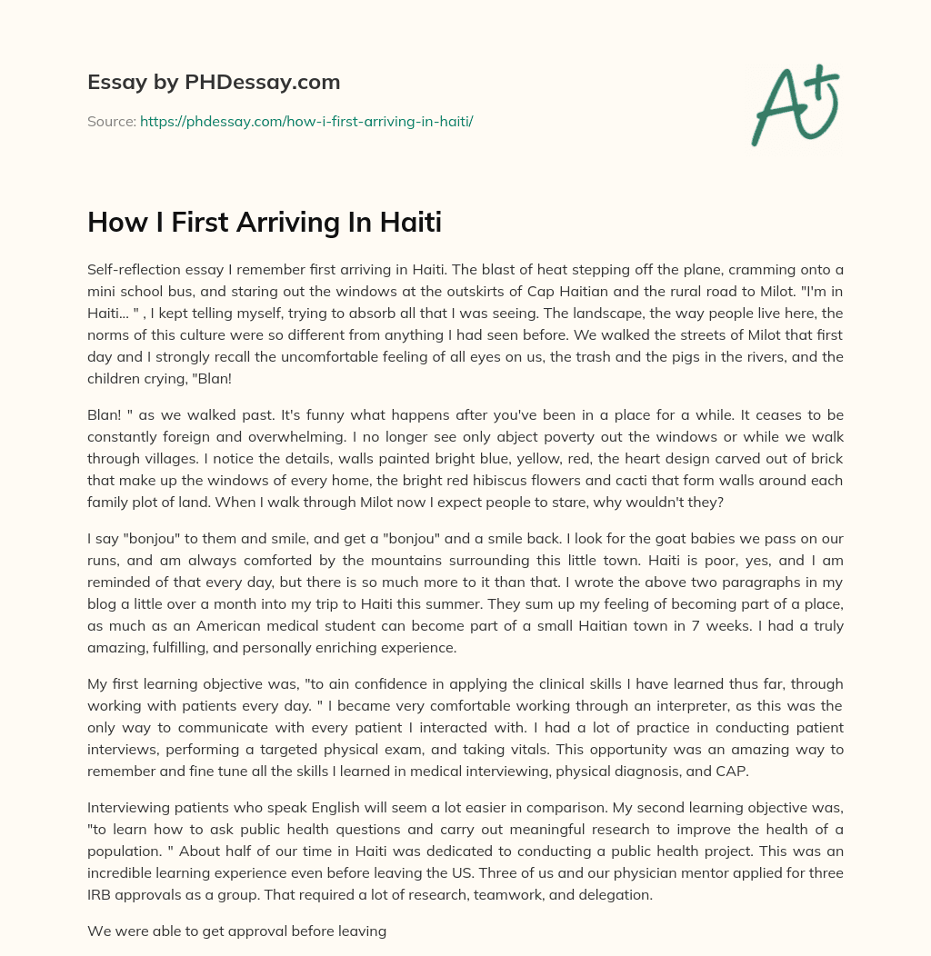 How I First Arriving In Haiti essay