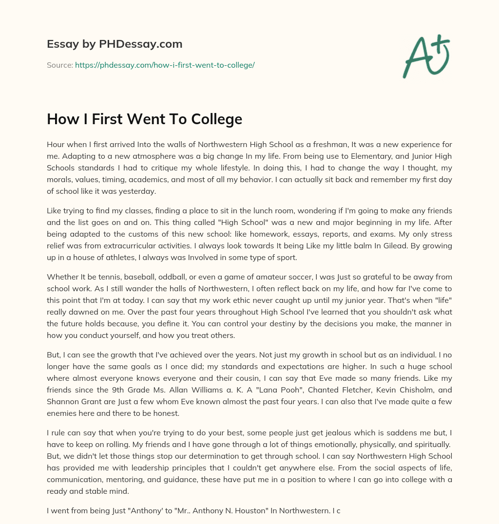 How I First Went To College essay
