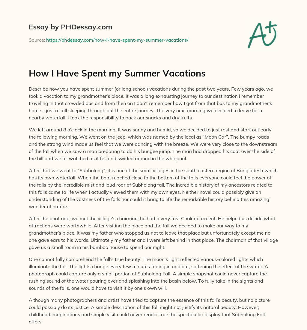 How I Have Spent my Summer Vacations essay