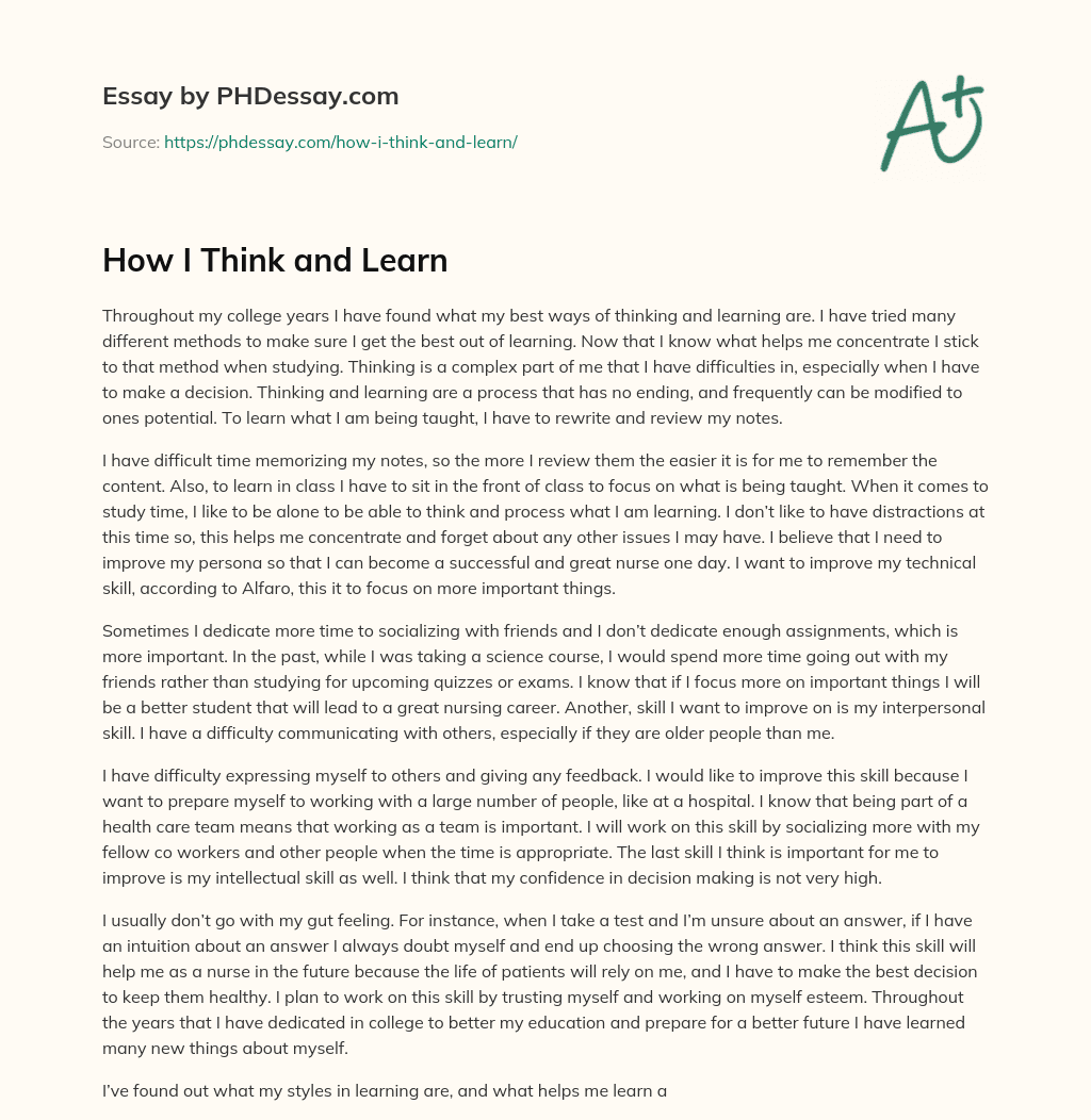 How I Think and Learn essay