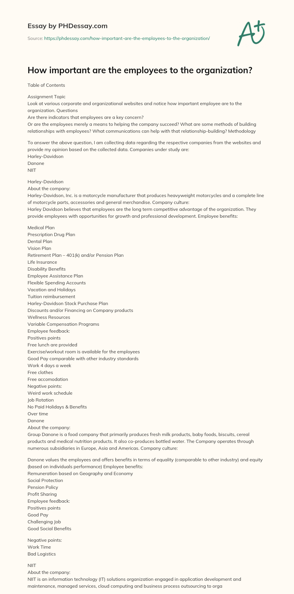 How important are the employees to the organization? essay