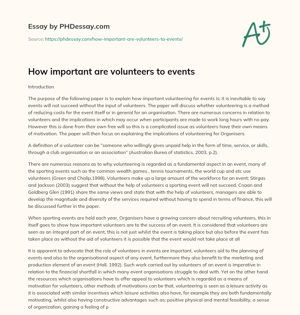 how-important-are-volunteers-to-events-phdessay