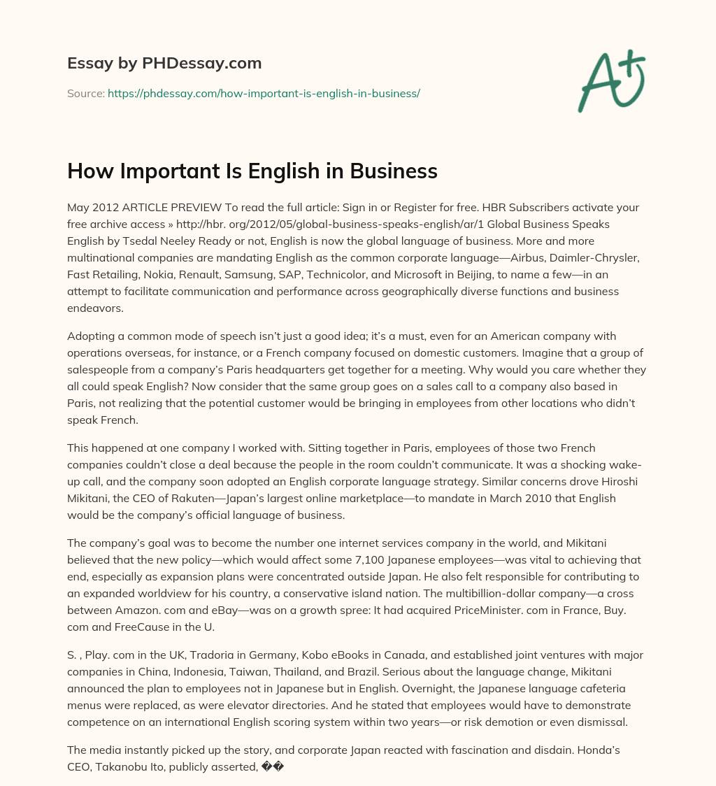 How Important Is English in Business essay