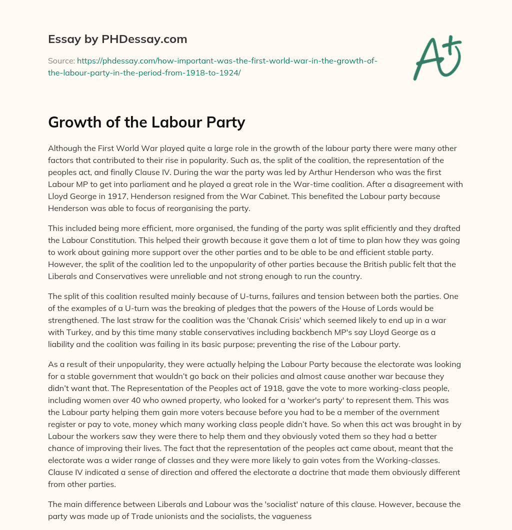Growth of the Labour Party essay