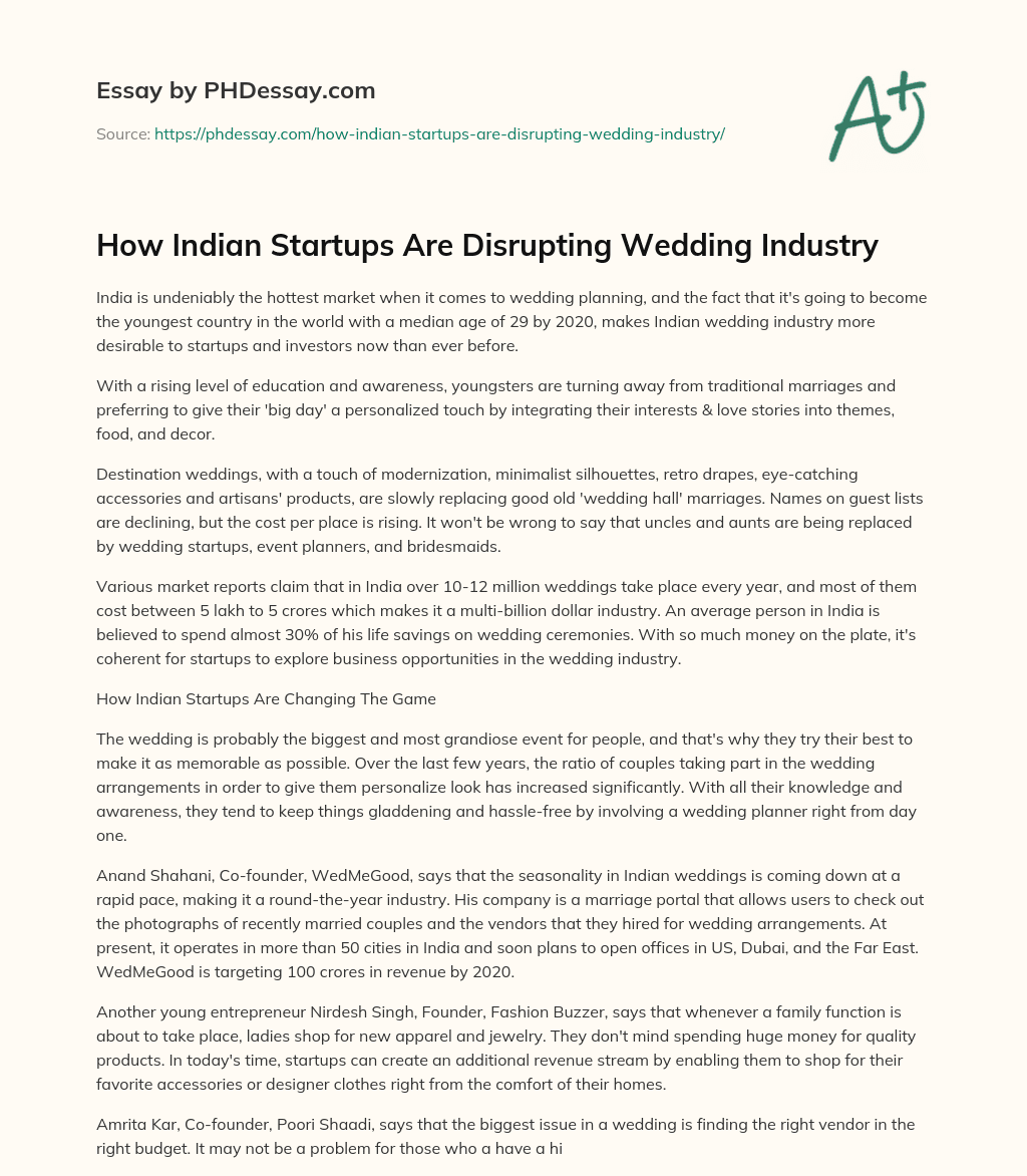 How Indian Startups Are Disrupting Wedding Industry essay
