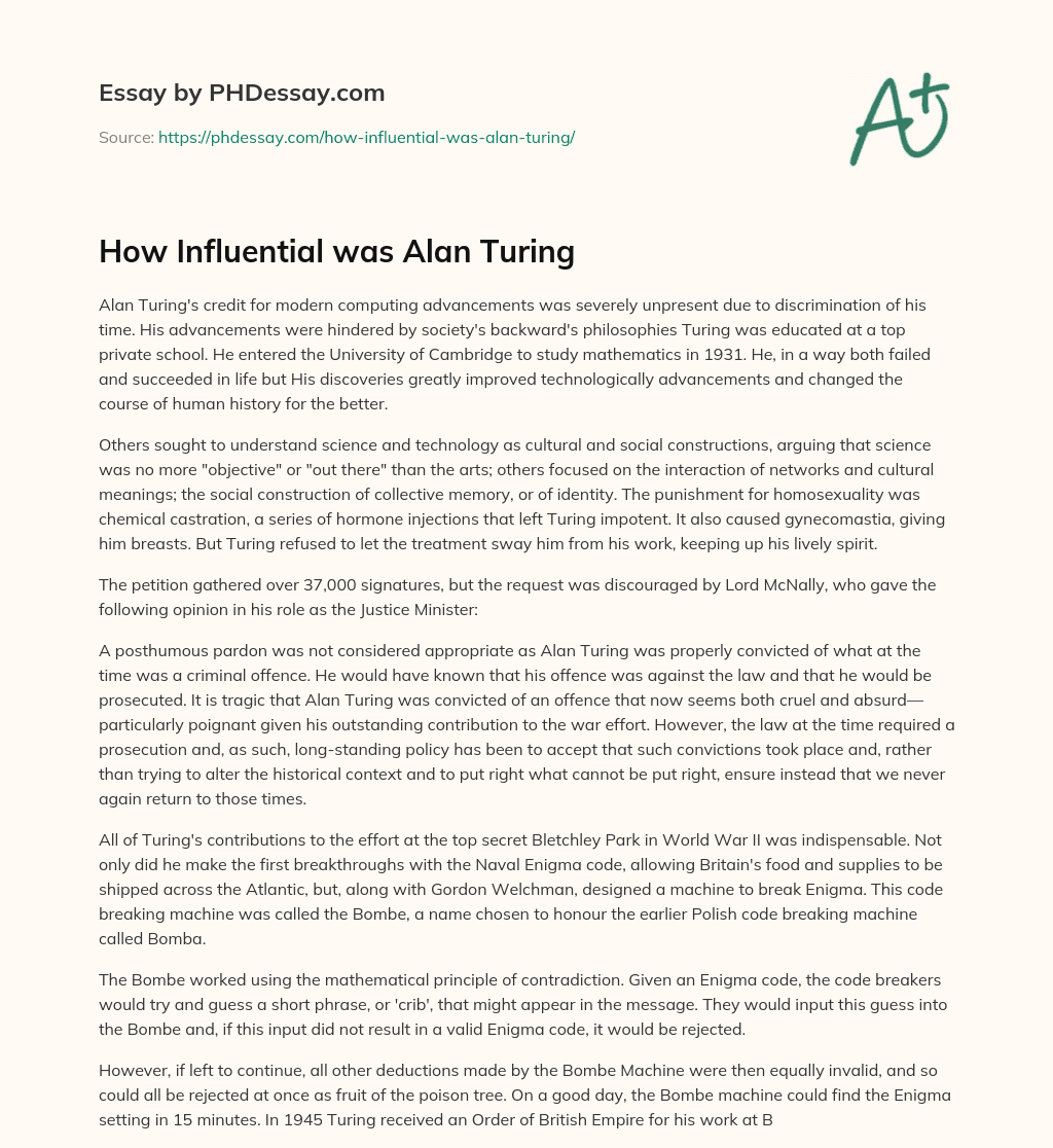 How Influential was Alan Turing essay