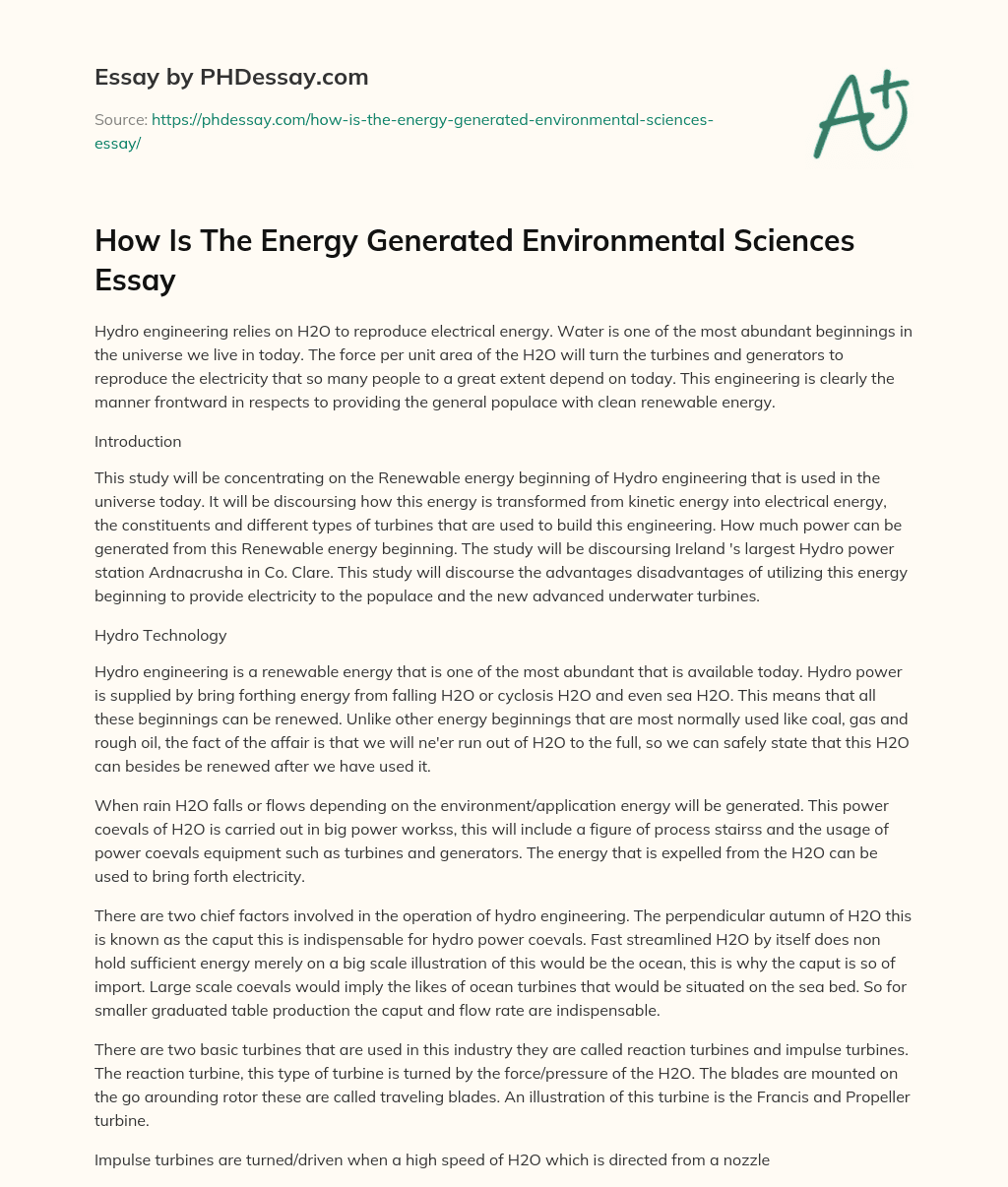 How Is The Energy Generated Environmental Sciences Essay essay