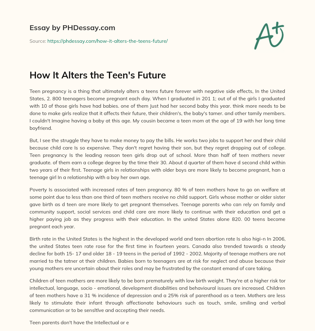 How It Alters the Teen’s Future essay