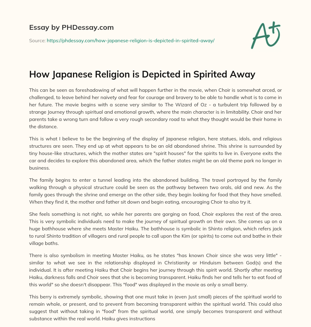 How Japanese Religion is Depicted in Spirited Away essay