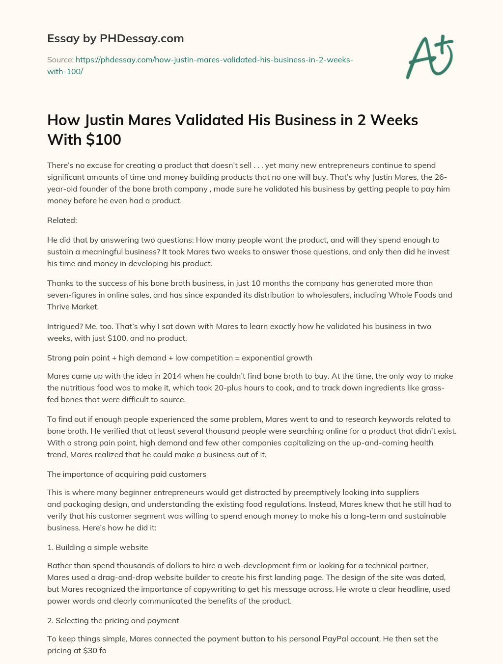 How Justin Mares Validated His Business in 2 Weeks With $100 essay