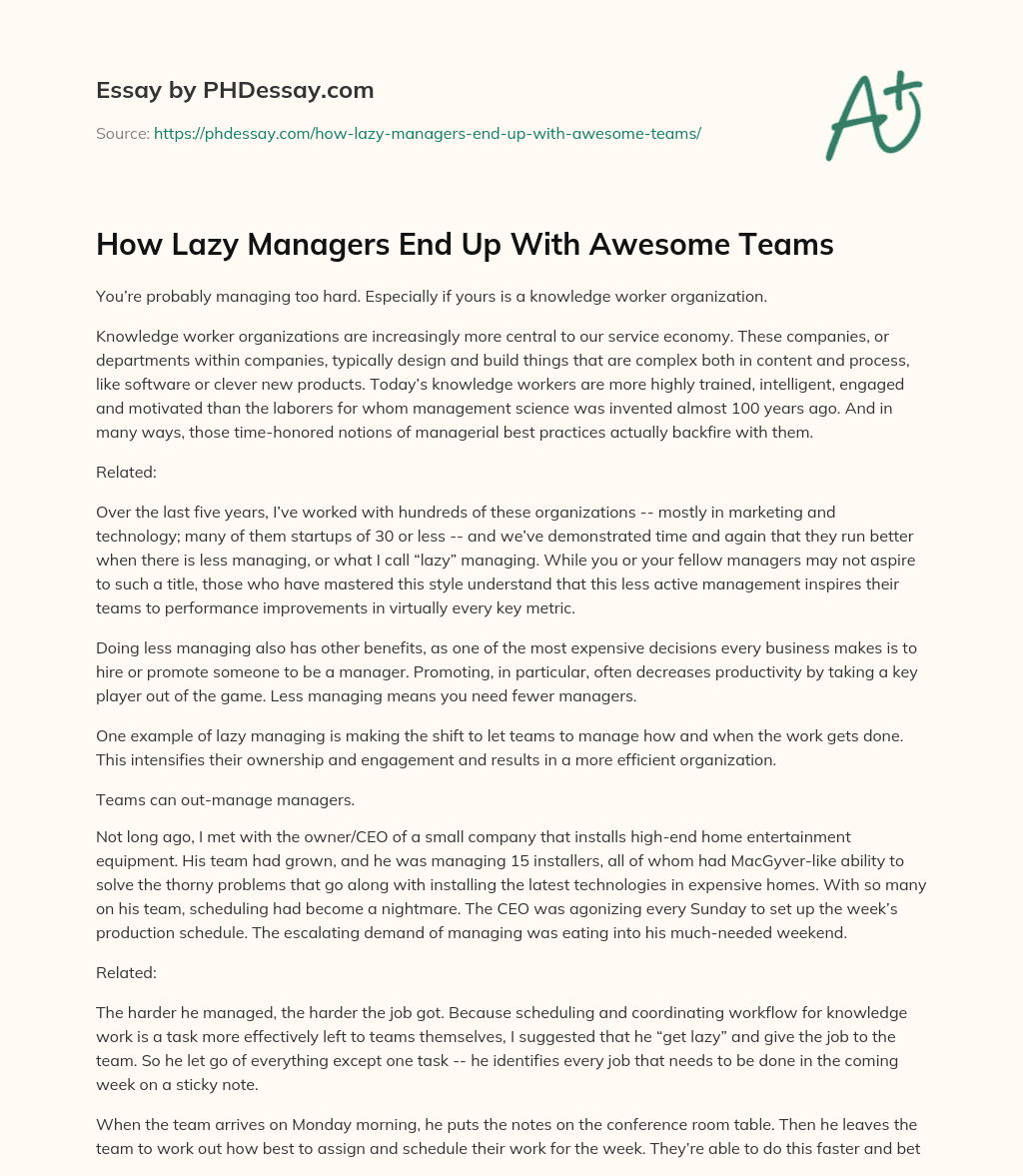 How Lazy Managers End Up With Awesome Teams essay