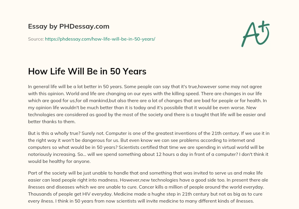 essay about life in 50 years