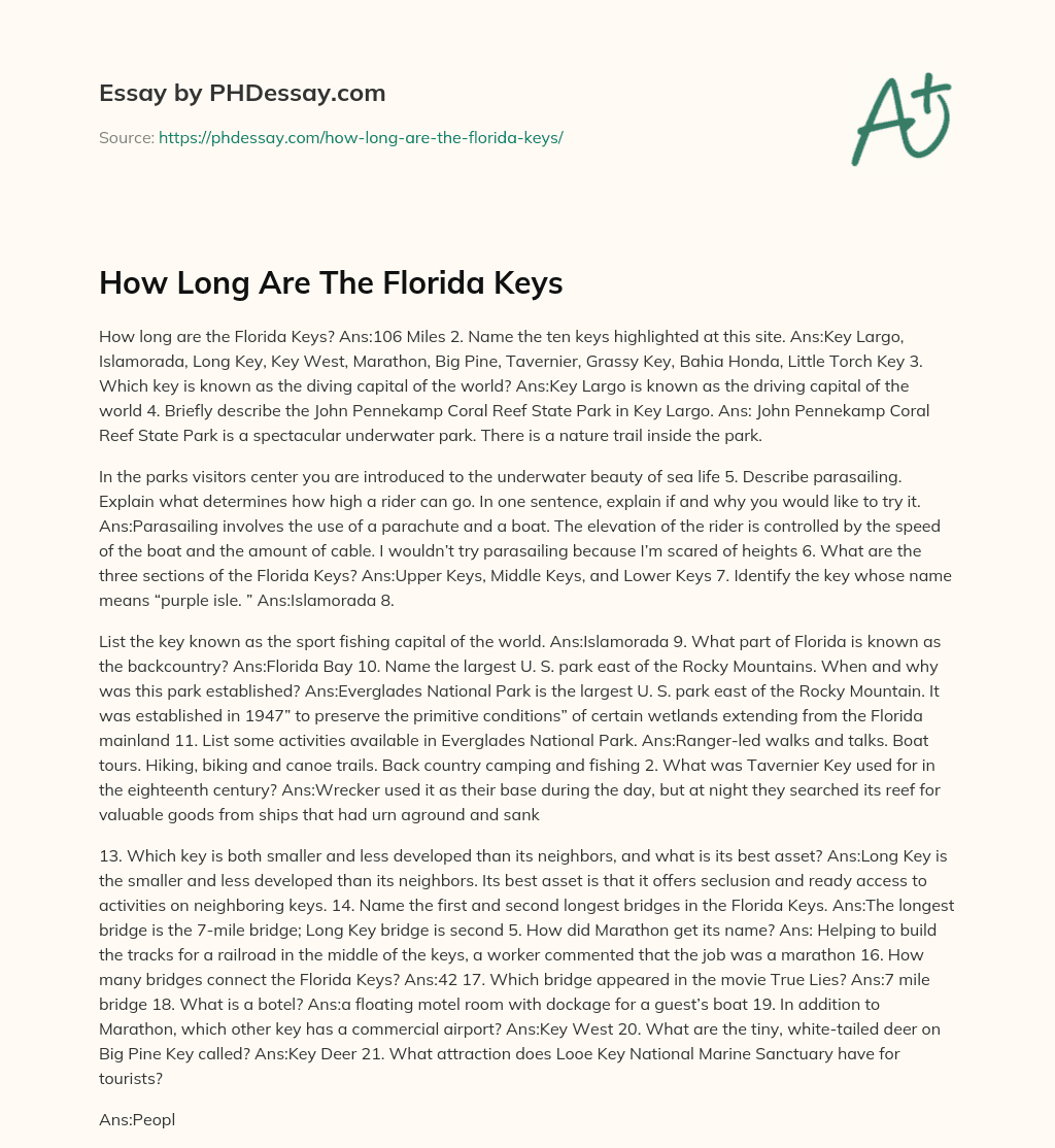 How Long Are The Florida Keys essay