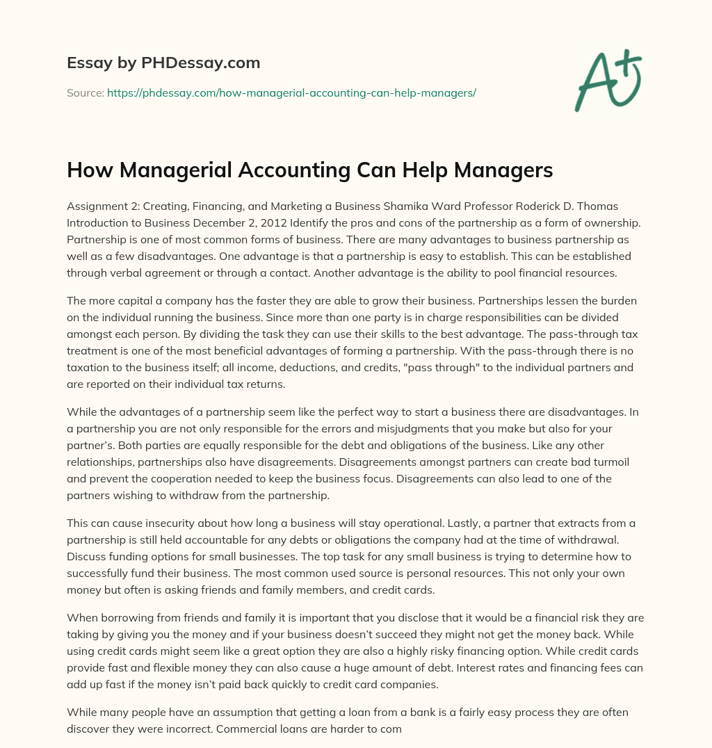 How Managerial Accounting Can Help Managers essay