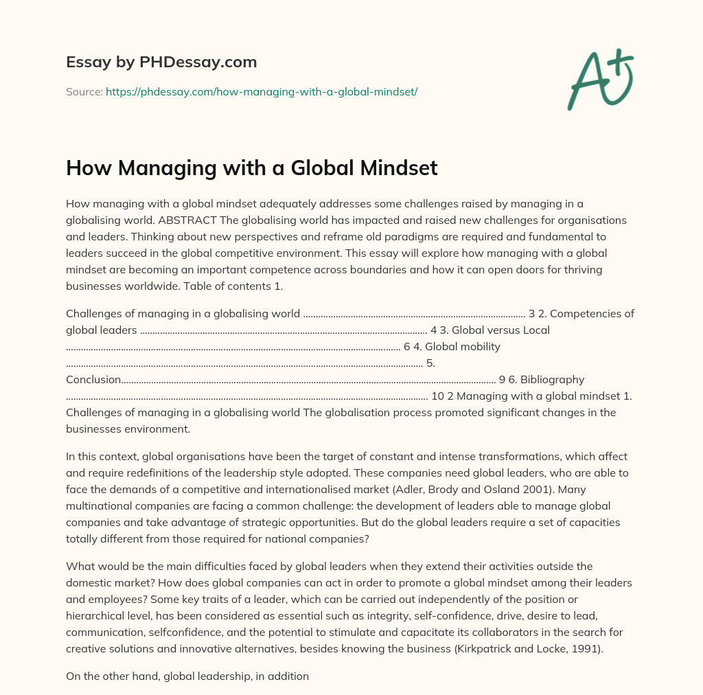 How Managing with a Global Mindset essay