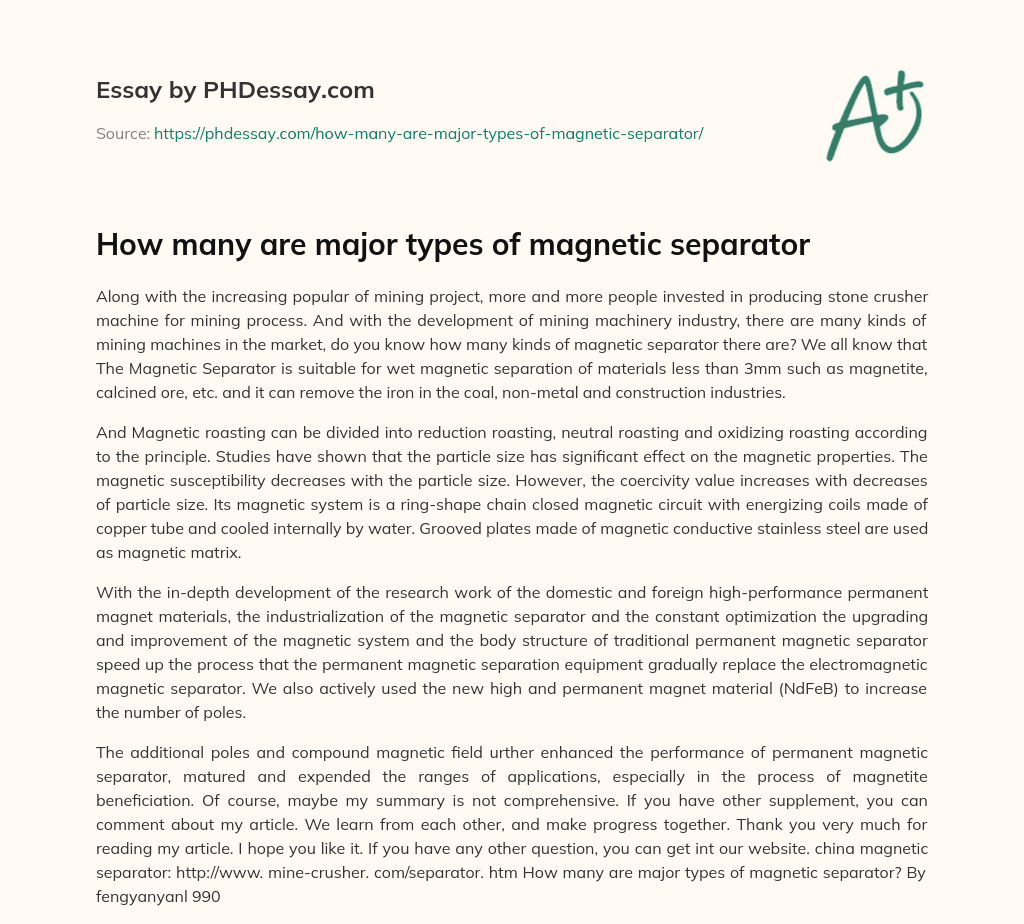 How many are major types of magnetic separator essay