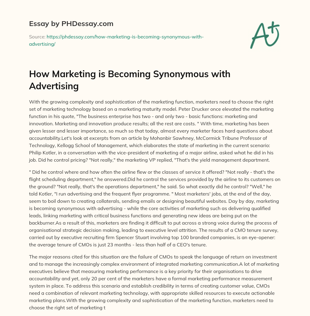 How Marketing is Becoming Synonymous with Advertising essay