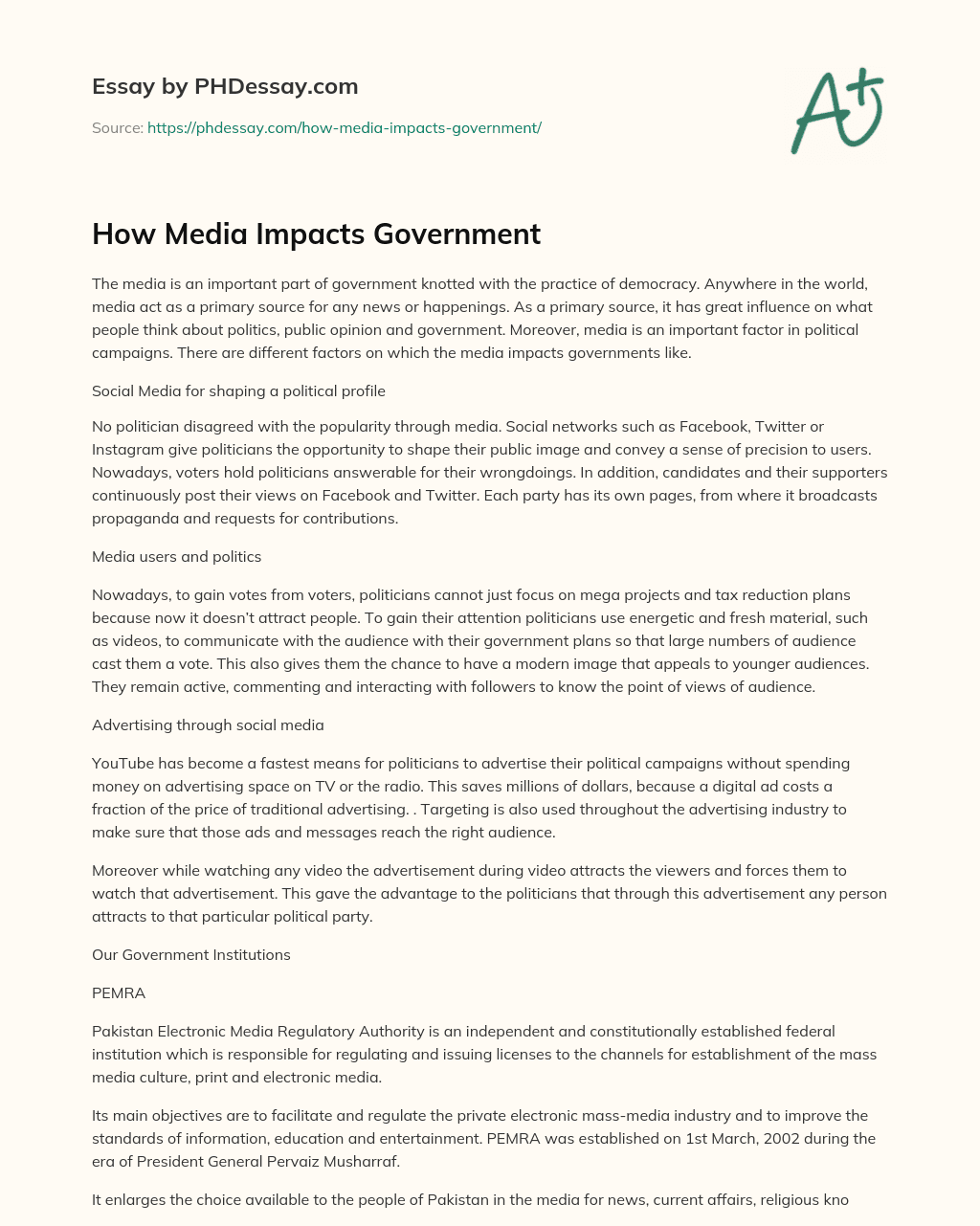 How Media Impacts Government essay
