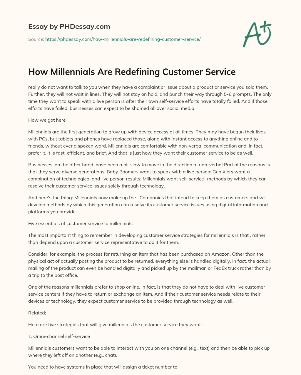 How Millennials Are Redefining Customer Service essay