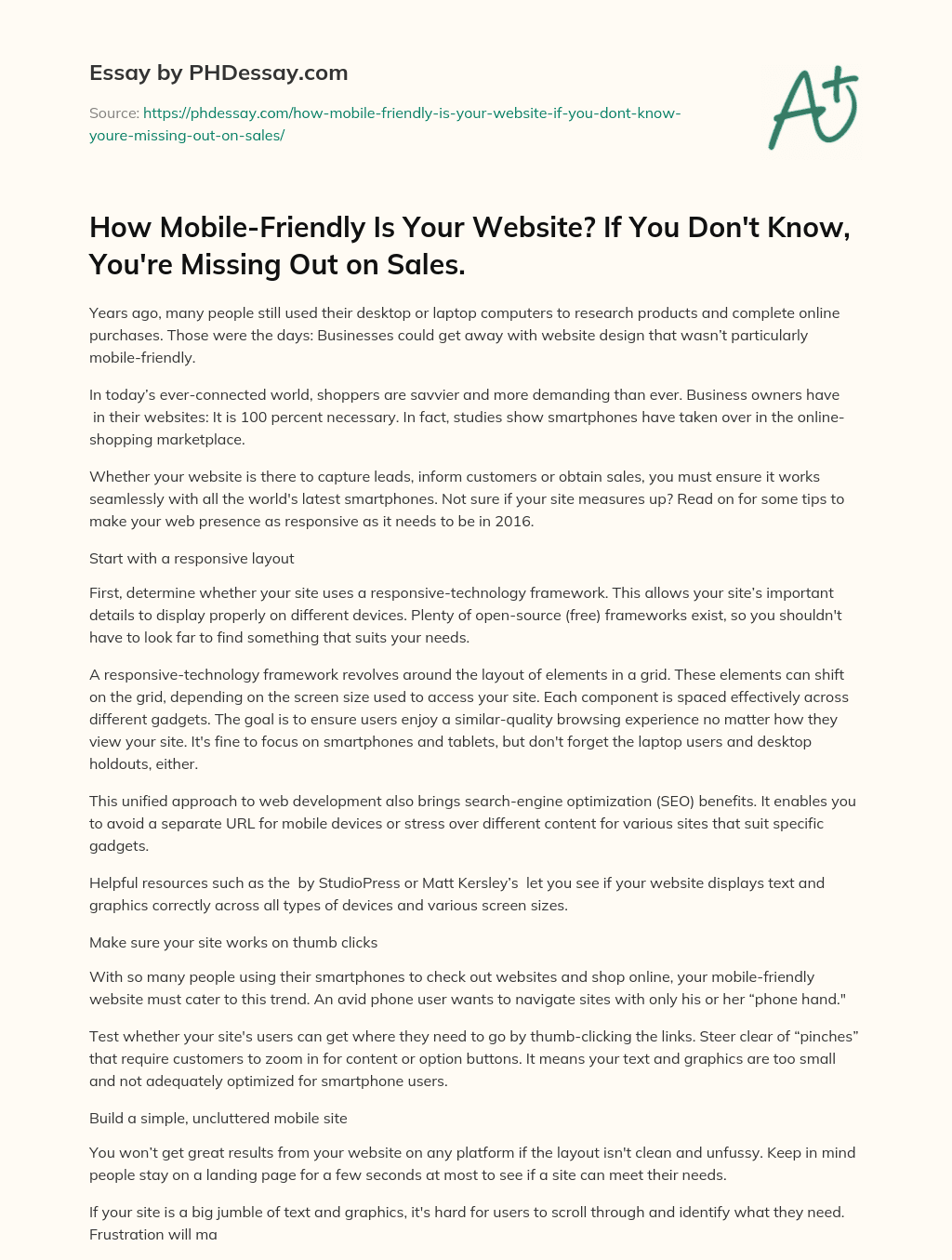 How Mobile-Friendly Is Your Website? If You Don’t Know, You’re Missing Out on Sales. essay