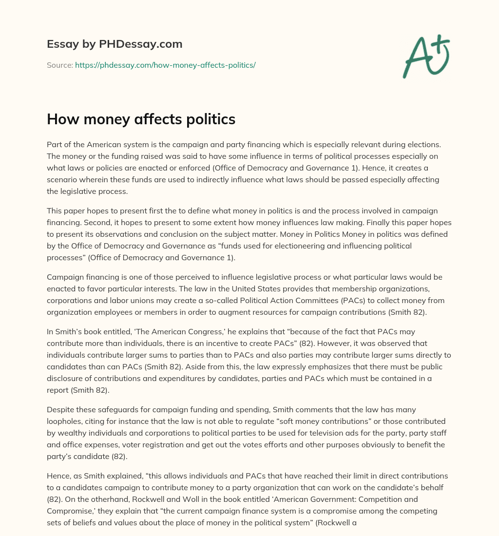 How money affects politics essay