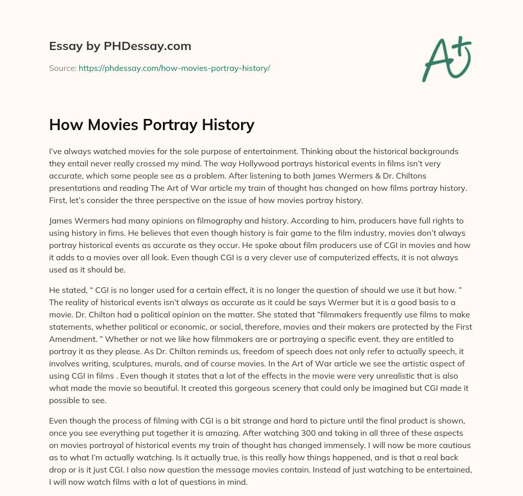 How Movies Portray History essay